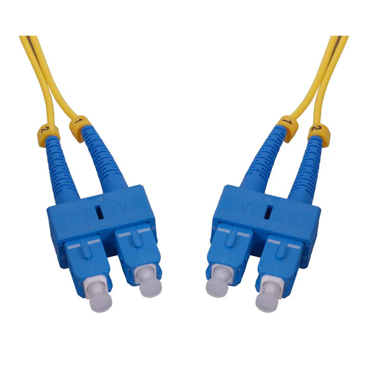 10 m SC to SC UPC Fiber Optic Patch Cable, 2.0 mm, Duplex, OFNR, Singlemode BIF, Yellow9/125 µm
