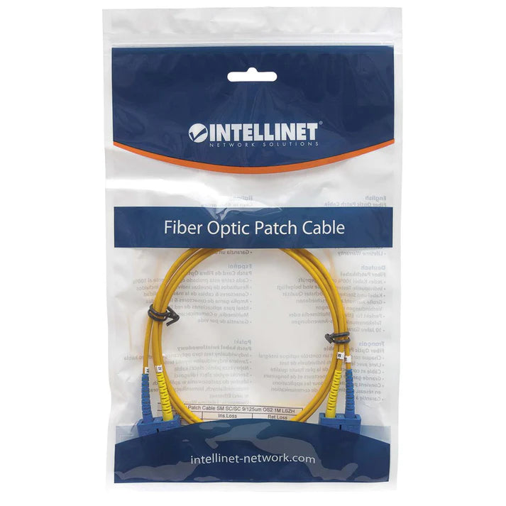 10 m SC to SC UPC Fiber Optic Patch Cable, 2.0 mm, Duplex, OFNR, Singlemode BIF, Yellow9/125 µm