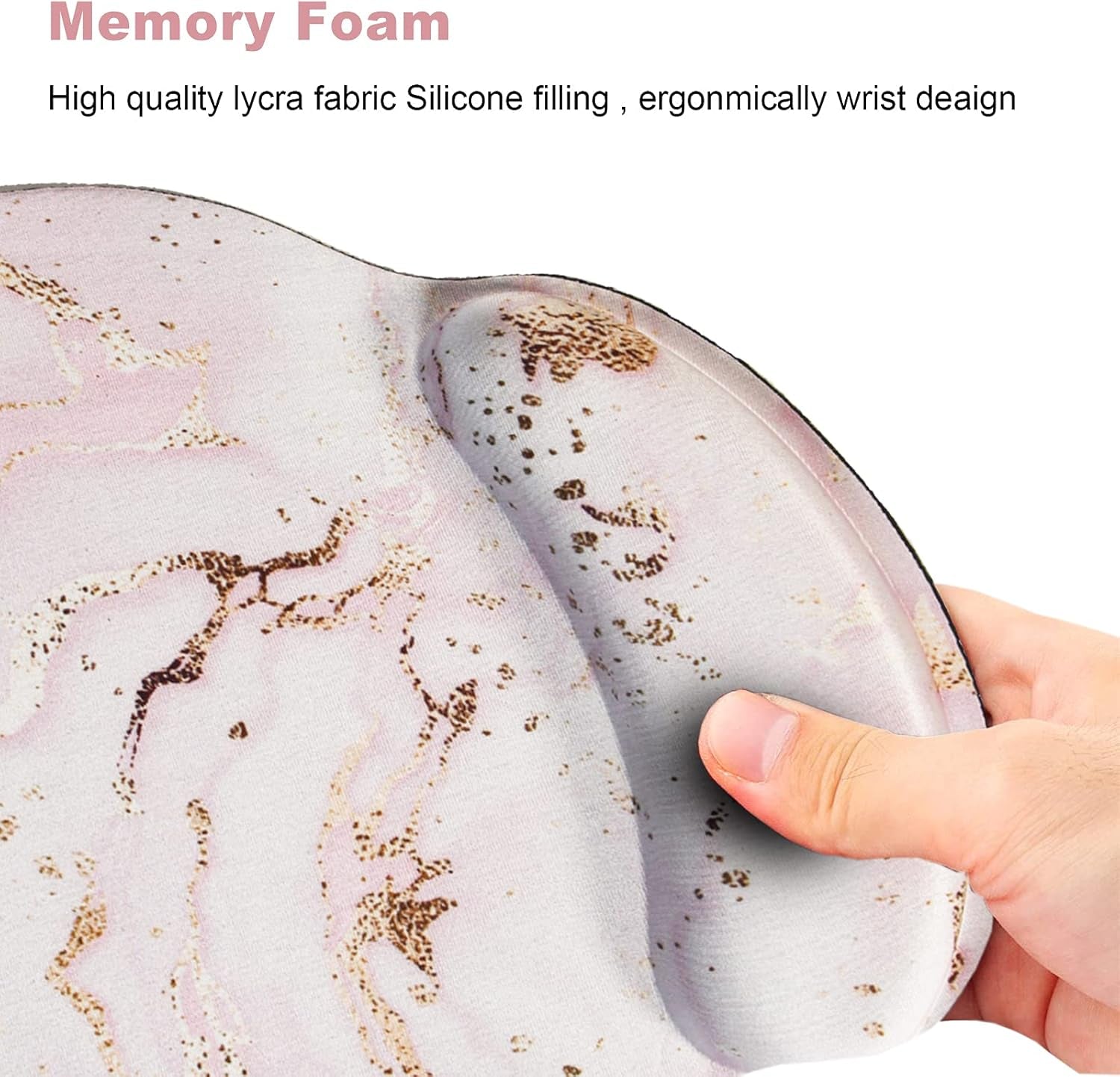Ergonomic Mouse Pad with Wrist Rest Support Gel, Non Slip Rubber Base Pad Computer PC Laptop Women Men Mousepad for Home, Office, Gaming, Working Easy Typing, Pain Relief, Pink Marble