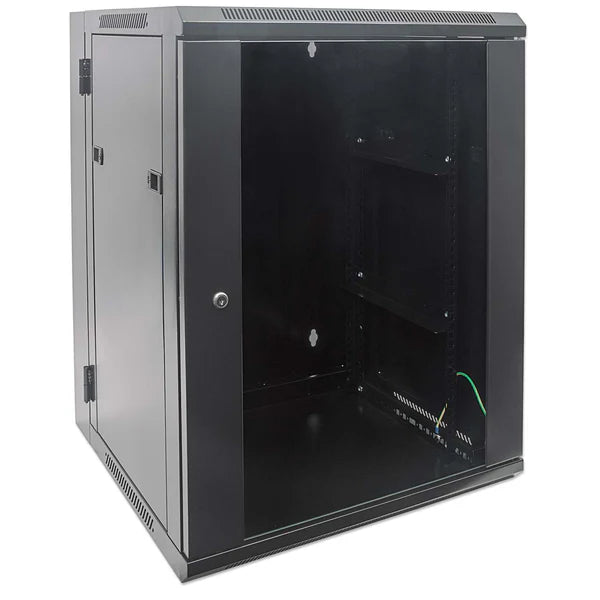 19" Double Section Wallmount Cabinet, 15U, 550 mm (21.7 in.) Depth, Black
Assembled, Steel Panels, Maximum Static Load 30 kg, Reversible Front Door