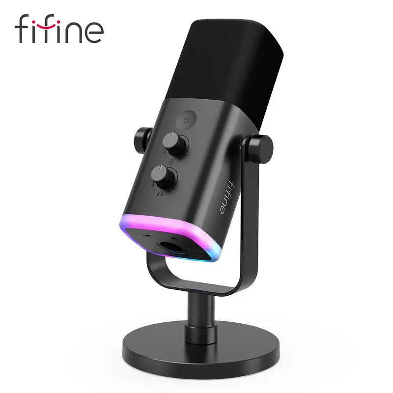 Fifine AM8 XLR/USB Dynamic RGB Gaming Microphone for Content Creator, Gamer Stuff, Quick Mute, Headphone Jack, Gain Knob, Volume Control, USB Type A/USB-C Desktop Mic for Daily PC & Smartphone Use, XLR for Audio Interface Mixer