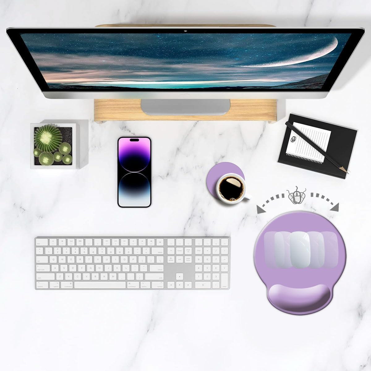 Ergonomic Mouse Pad with Wrist Support, Cute Wrist Pad with Non-Slip Rubber Base for Computer, Laptop, Home Office Gaming, Working, Easy Typing & Pain Relief,Clove Purple