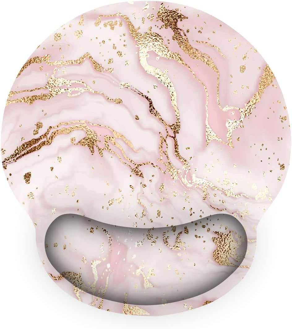 Ergonomic Mouse Pad with Wrist Rest Support Gel, Non Slip Rubber Base Pad Computer PC Laptop Women Men Mousepad for Home, Office, Gaming, Working Easy Typing, Pain Relief, Pink Marble