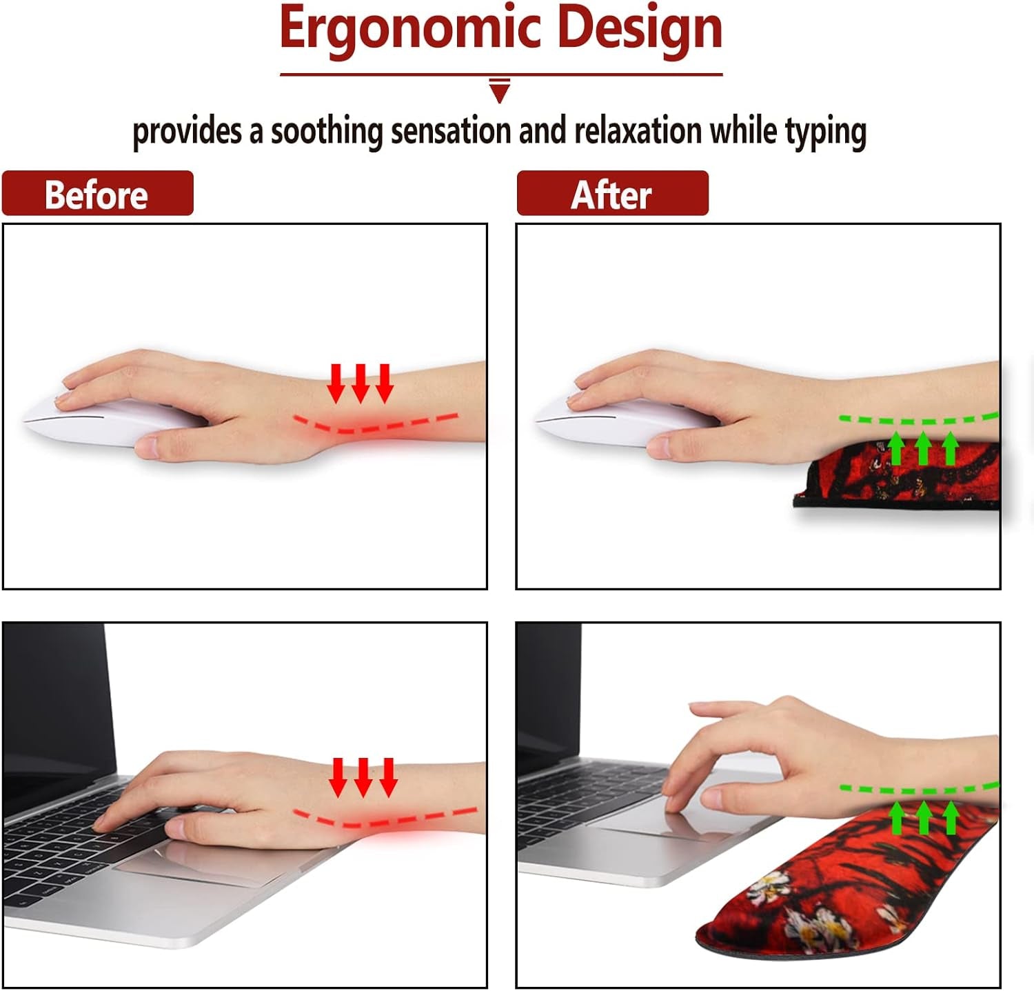 Keyboard Wrist Rest and Mouse Pad with Wrist Support Set Ergonomic Coaster, Memory Foam Mousepad Non-Slip Rubber Base Durable Comfortable for Easy Typing Pain Relief, Red Painting