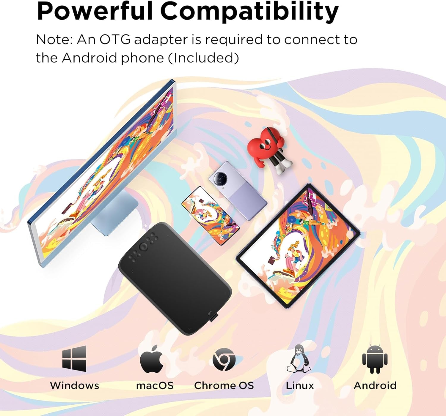 Upgrade M908 10X6.25Drawing Tablet,Graphics Tablet with 8 Hot Keys & Scroll Wheel,Battery Free Stylus of 16K Levels Pressure Sensitivity Drawing Pad Compatible with Windows/Mac/Android Art Tablet