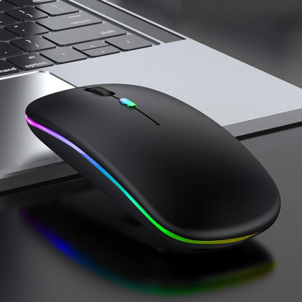LED Wireless Mouse, Matte Black, Slim Rechargeable Wireless Silent Mouse, 2.4G Portable USB Optical Wireless Computer Mice with USB Receiver.