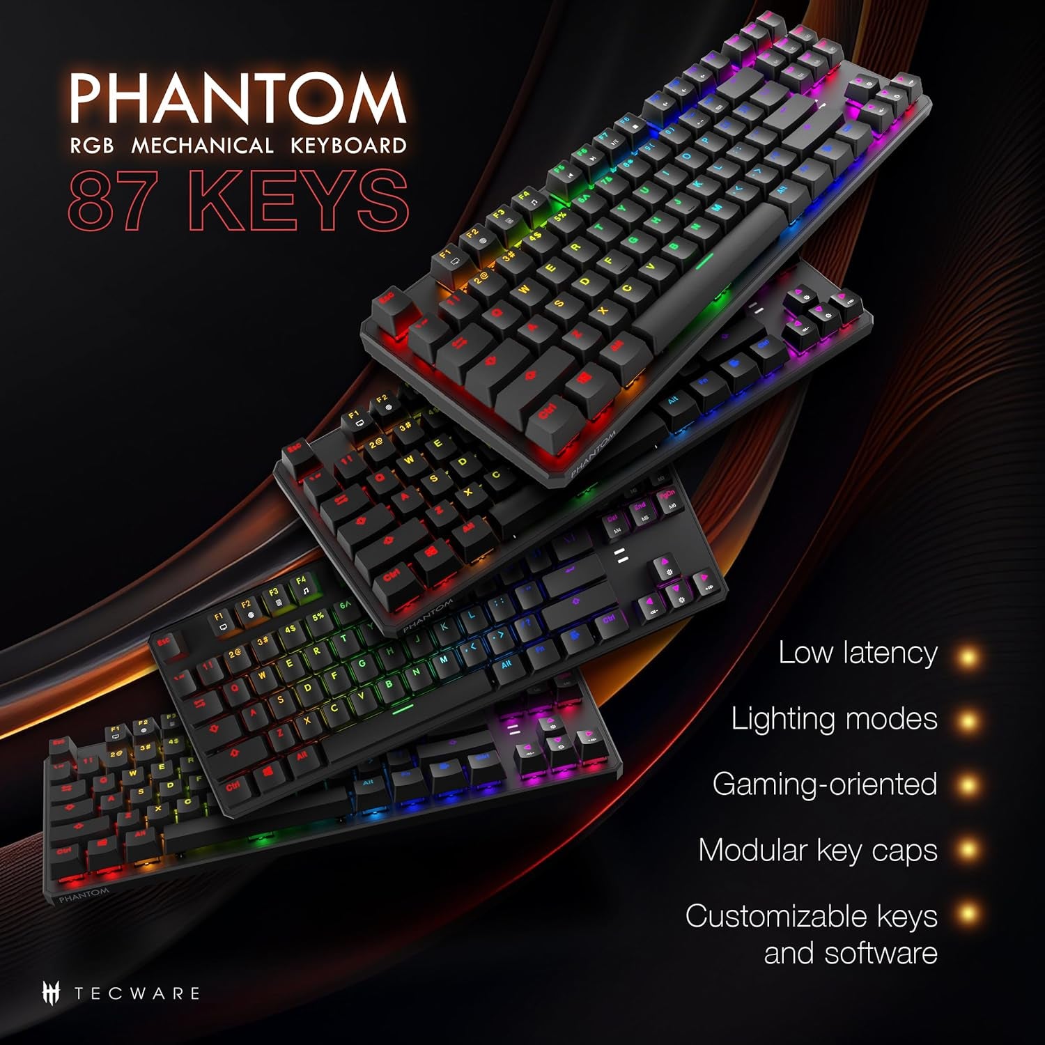 Phantom 87 Key RGB Mechanical Gaming Keyboard | Outemu Red Switch | 16.8M Color LED Lighting | 18 Pre-Set | Low Latency | N-Key Rollover | Software Customizable Keys | Wired USB Connection
