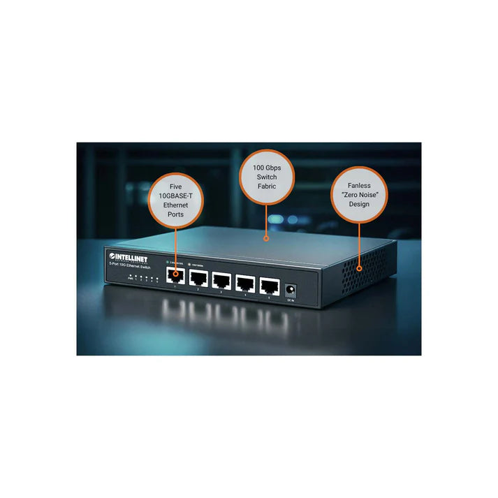 5-Port 10G Ethernet Switch
Five 100 Mbps/1G/2.5G/5G/10G RJ45 Ports, Unmanaged, Desktop Format, Wall-mount Option