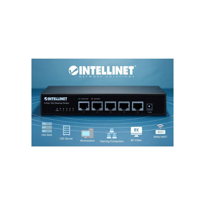5-Port 10G Ethernet Switch
Five 100 Mbps/1G/2.5G/5G/10G RJ45 Ports, Unmanaged, Desktop Format, Wall-mount Option