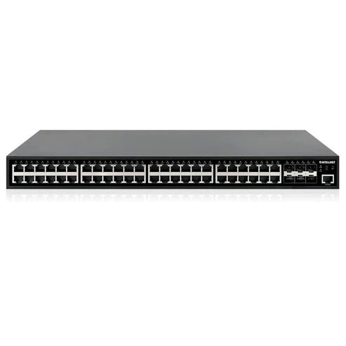 54-Port L2+ Fully Managed PoE+ Switch with 48 Gigabit Ethernet Ports and 6 SFP+ Uplinks
IEEE 802.3at/af (PoE+/PoE) Compliant, 450 W PoE Power Budget, Layer 2+/Layer 3 Lite, Six 10G SFP+ Open Slots, Self-Healing Network, 19" Rackmount