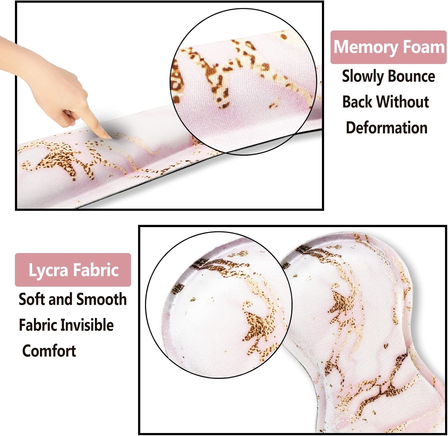 Keyboard Wrist Rest and Mouse Pad with Wrist Support Set Ergonomic Coaster, Memory Foam Mousepad Non-Slip Rubber Base Durable Comfortable for Easy Typing Pain Relief, Pink Marble