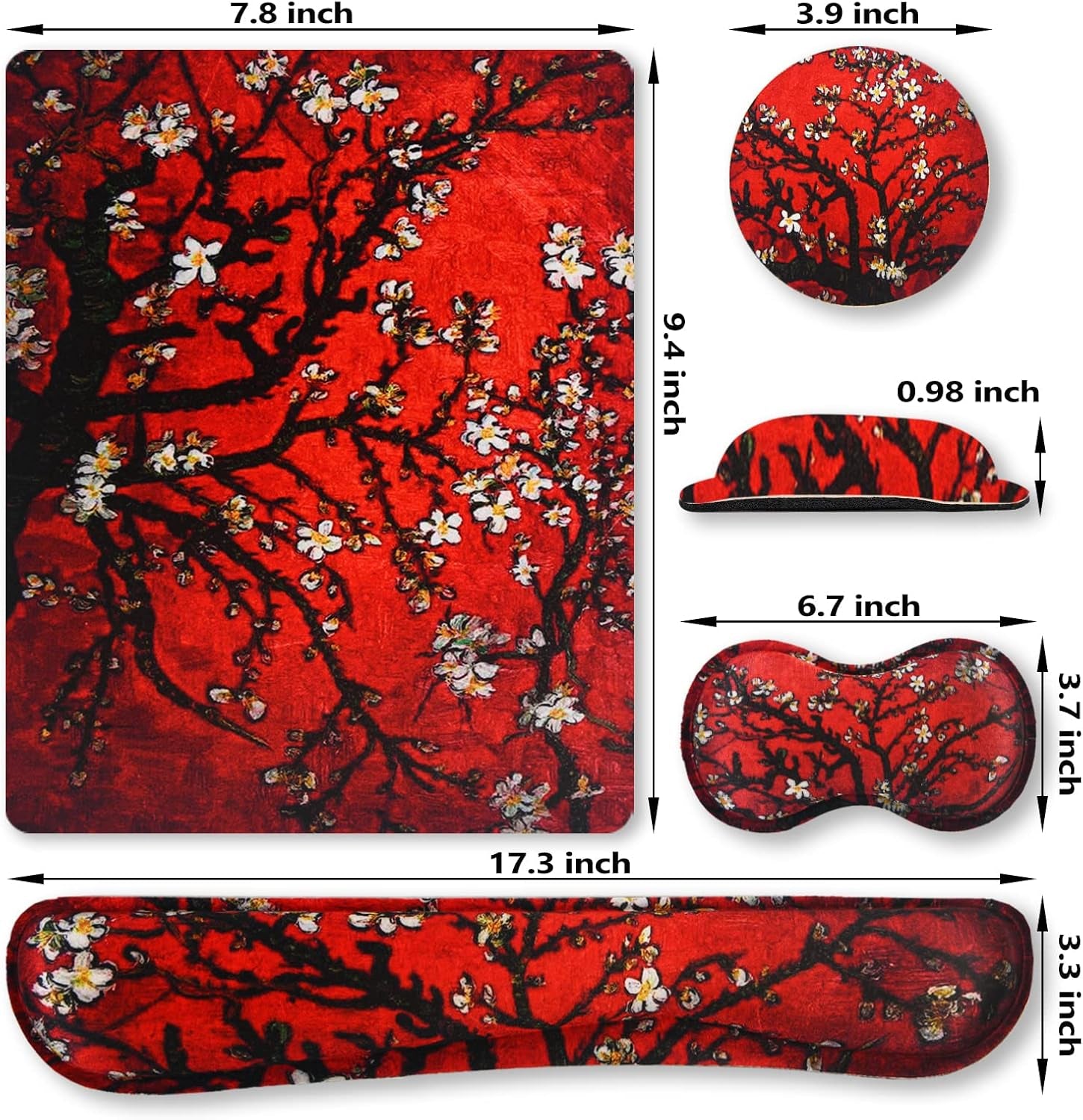 Keyboard Wrist Rest and Mouse Pad with Wrist Support Set Ergonomic Coaster, Memory Foam Mousepad Non-Slip Rubber Base Durable Comfortable for Easy Typing Pain Relief, Red Painting