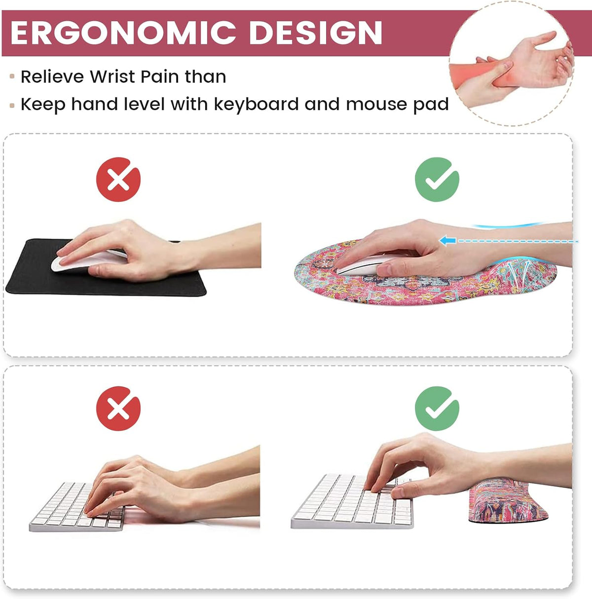 Ergonomic Mouse Pad Set with Wrist Rest Non-Slip Desk Mat Set