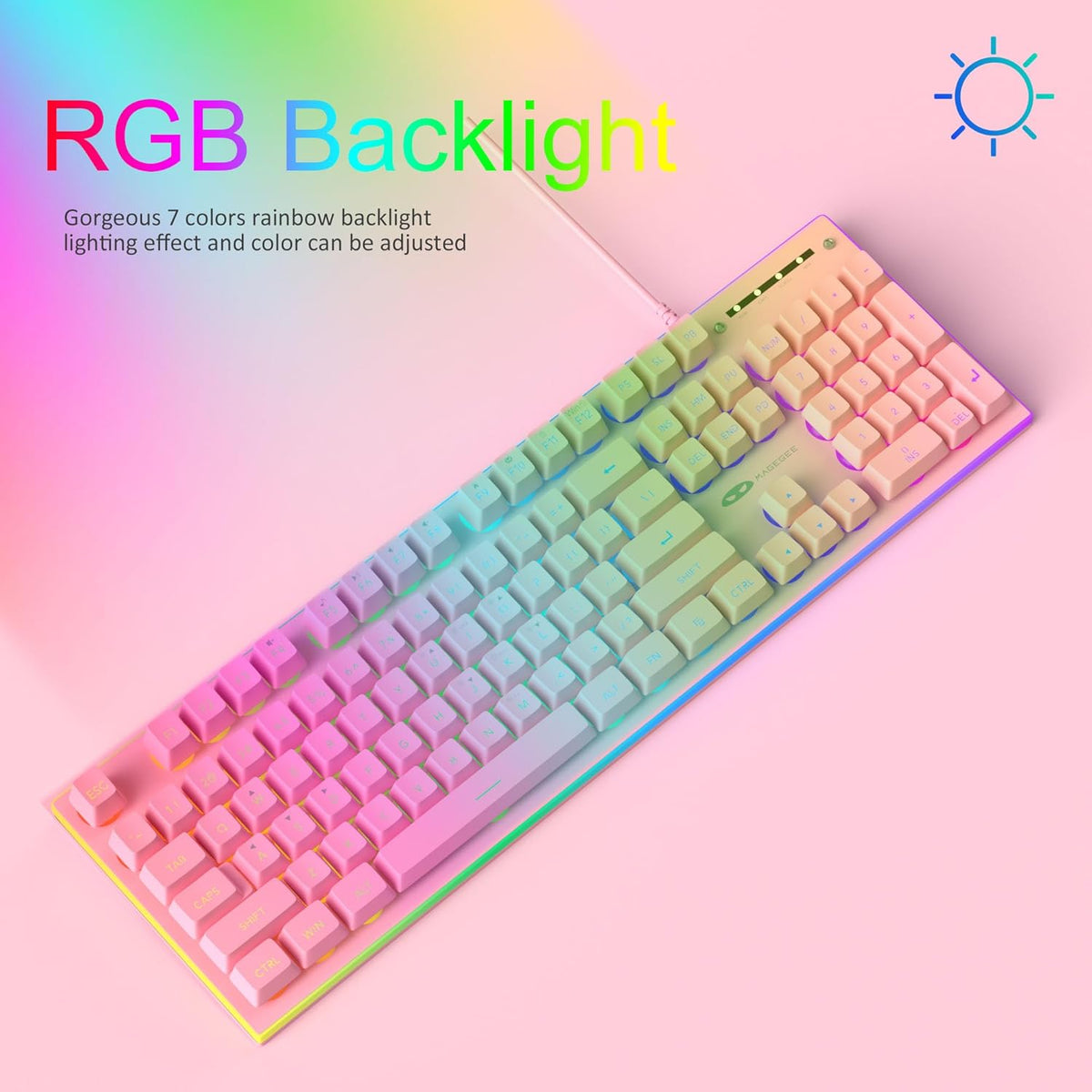 GT838 Gaming Keyboard and Mouse Combo, 104 Keys RGB Backlit Quiet Wired Keyboards for Laptop PC MAC, with Number Pad, Metal Panel, Anti-Ghosting, Pink