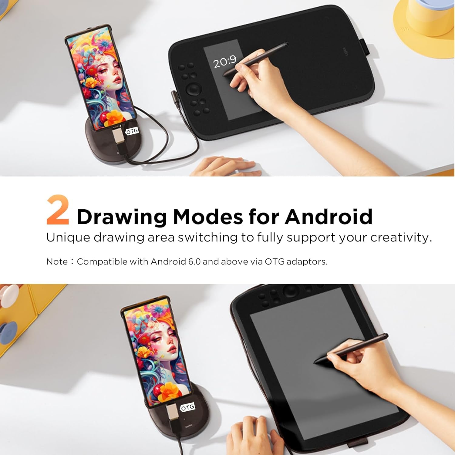 Upgrade M908 10X6.25Drawing Tablet,Graphics Tablet with 8 Hot Keys & Scroll Wheel,Battery Free Stylus of 16K Levels Pressure Sensitivity Drawing Pad Compatible with Windows/Mac/Android Art Tablet