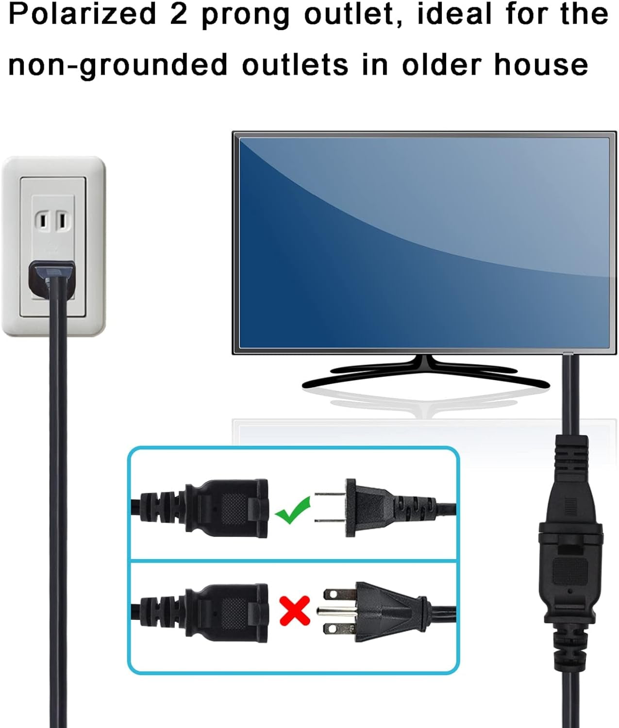 10 FT 2 Prong Extension Cord,Black Extension Cord 10 Ft Indoor or Outdoor, Male/Female Power Cable for NEMA 1-15P to NEMA 1-15R,Extension Cable 2 Pack