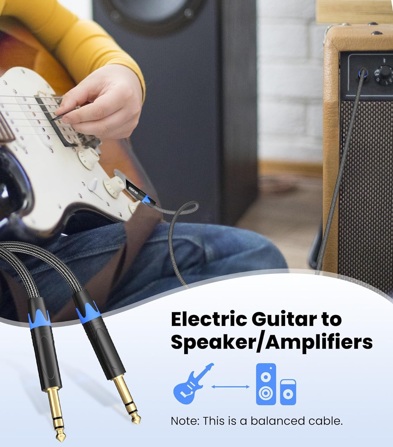 1/4 Inch TRS Cable, Quarter Inch 1/4 TRS Balanced Stereo Audio Cable Male to Male Pro Interconnect Cable Guitar Cable, Nylon Braid - 3 FT