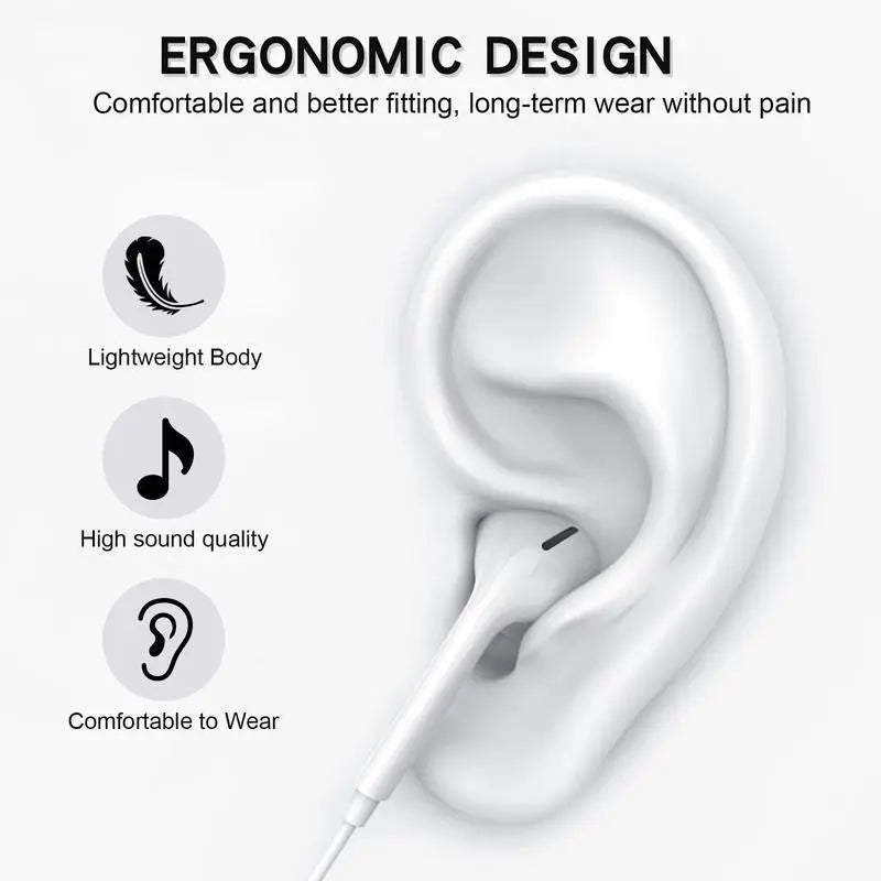 USB C Wired Earbuds with Mic & Volume Control,Volume Control, Hi-Fi Stereo, Dual-Channel, Custom-Fit for Phone 17/17 Pro/16/15, Samsung S25/S24/S23, Pixel 10/9, Oneplus, and USB-C Phones