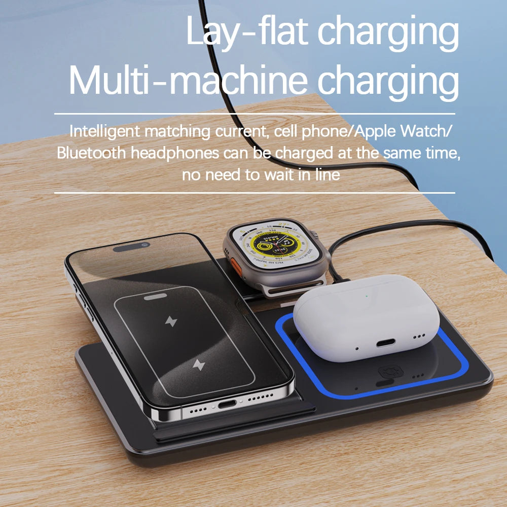 30W LED Fast Wireless Charger Stand 3 in 1 Foldable Charging Station for Iphone 17 16 15 14 13 12 11 Apple Watch 9 8 7 6 5 Airpods Pro 1 2
