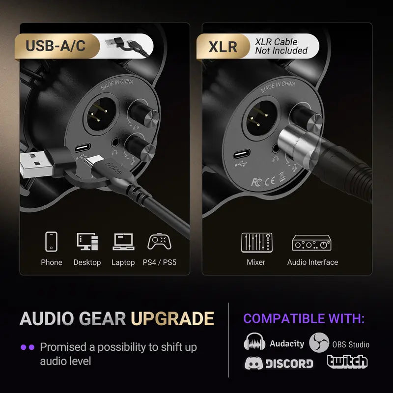Fifine K688 Neo Wired USB/XLR Dynamic Pro Podcast Microphone - Adjustable Content Creator Tool with Mute Tap, Monitor, Volume Control, 5±0.25 V, USB-C Mic End for Easy Plug-In Setup, for Streaming, PC, Smartphone, Mixer, Boom Arm