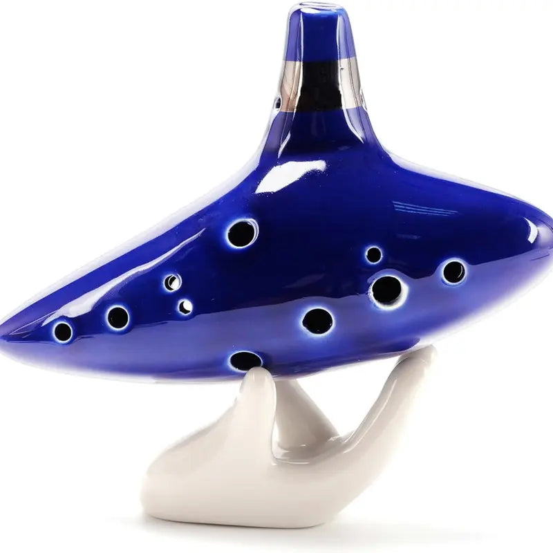 12-Hole Alto C Smooth Ceramic Ocarina Set - Musical Instruments with Neck Strap Cord, Song Book, Hand-Shape Display Stand, Black Protective Bag, Deep Sound, Unisex, All Ages, Elegant Box Makes Gifting Effortless, Art Decoration, Perfect for Enthusiasts