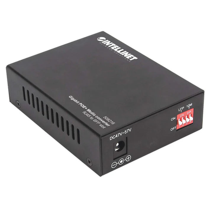 Gigabit PoE+ Media Converter
1 x 10/100/1000Base-T RJ45 Port to 1 x SFP Port, PoE+ Injector