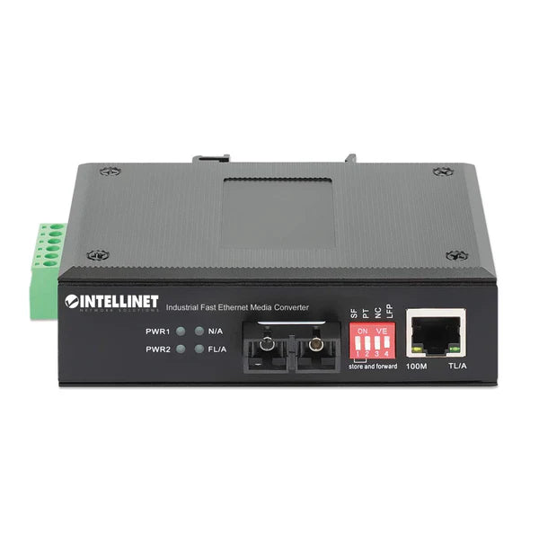 Industrial Fast Ethernet Media Converter
10/100Base-TX to 100Base-FX (SC) Multi-Mode, 2 km (1.24 mi.), Wavelength 1310 nm, IP40-rated Metal Housing, DIN-rail Mount