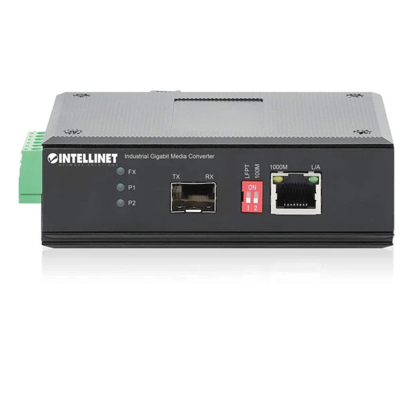 Industrial Gigabit Media Converter
10/100/1000Base-TX to SFP Slot, IP40-rated Metal Housing, DIN-rail Mount