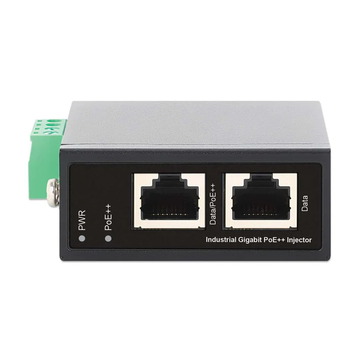 Industrial Gigabit PoE++ Injector
One 95 W Port, IEEE 802.3bt (4PPoE) Compliant, IP50-Rated Metal Housing, DIN-Rail Mount