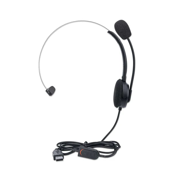 Mono USB Headset
Single-sided On-ear Design, Wired, USB-A Plug, In-line Volume Control, Adjustable Microphone, Black, Retail Box