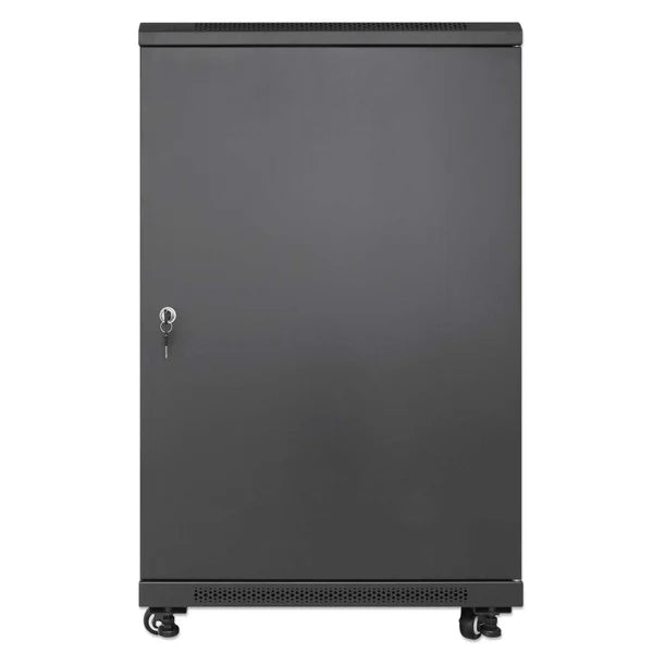 Pro Line Network Cabinet with Integrated Fans, 18U
23.6 in. (600 mm) Depth and Width, Roof-mounted Two-fan Ventilation Unit with Thermostat, Assembled, Black RAL 9004
