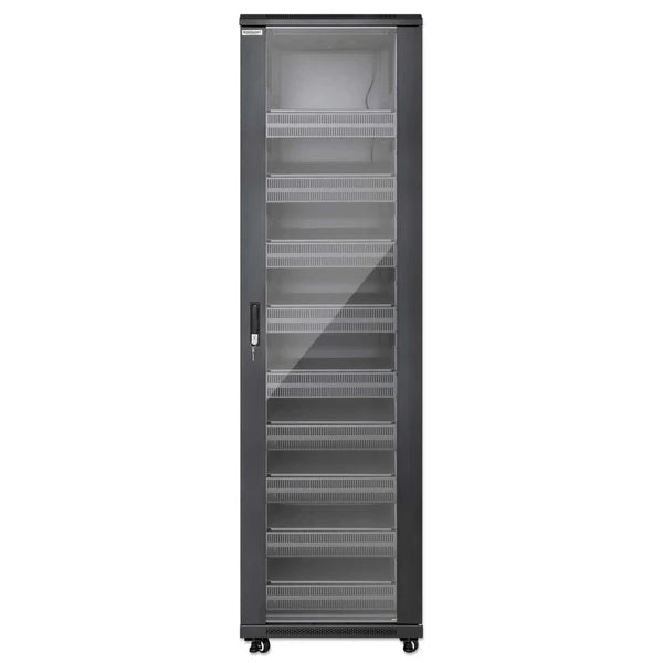 Pro Line Network Cabinet with Integrated Fans, 42U
23.6 in. (600 mm) Depth and Width, Roof-mounted Two-fan Ventilation Unit with Thermostat, Assembled, Black RAL 9004