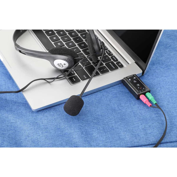 USB-A to 3.5 mm Audio Adapter with Volume Controls
Compact High-Speed USB 2.0 External Sound Card with 3.5 mm Audio and Microphone Ports, 7.1-Channel Virtual 3D Surround Sound, Internal Amplifier and Volume Controls
