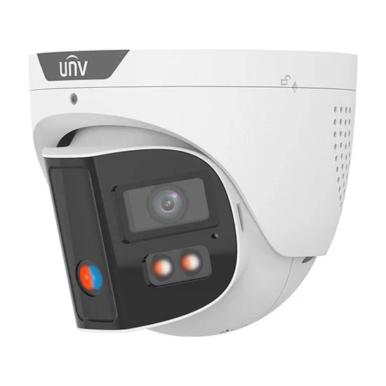 4K Wide Angle 180° FOV NDAA Compliant Weatherproof ColorHunter Tri-Guard 2.0 OmniView Series Fixed Turret IP Security Camera with Active Deterrence, 24/7 Color, Deep Learning AI Smart Events, Dual Mics