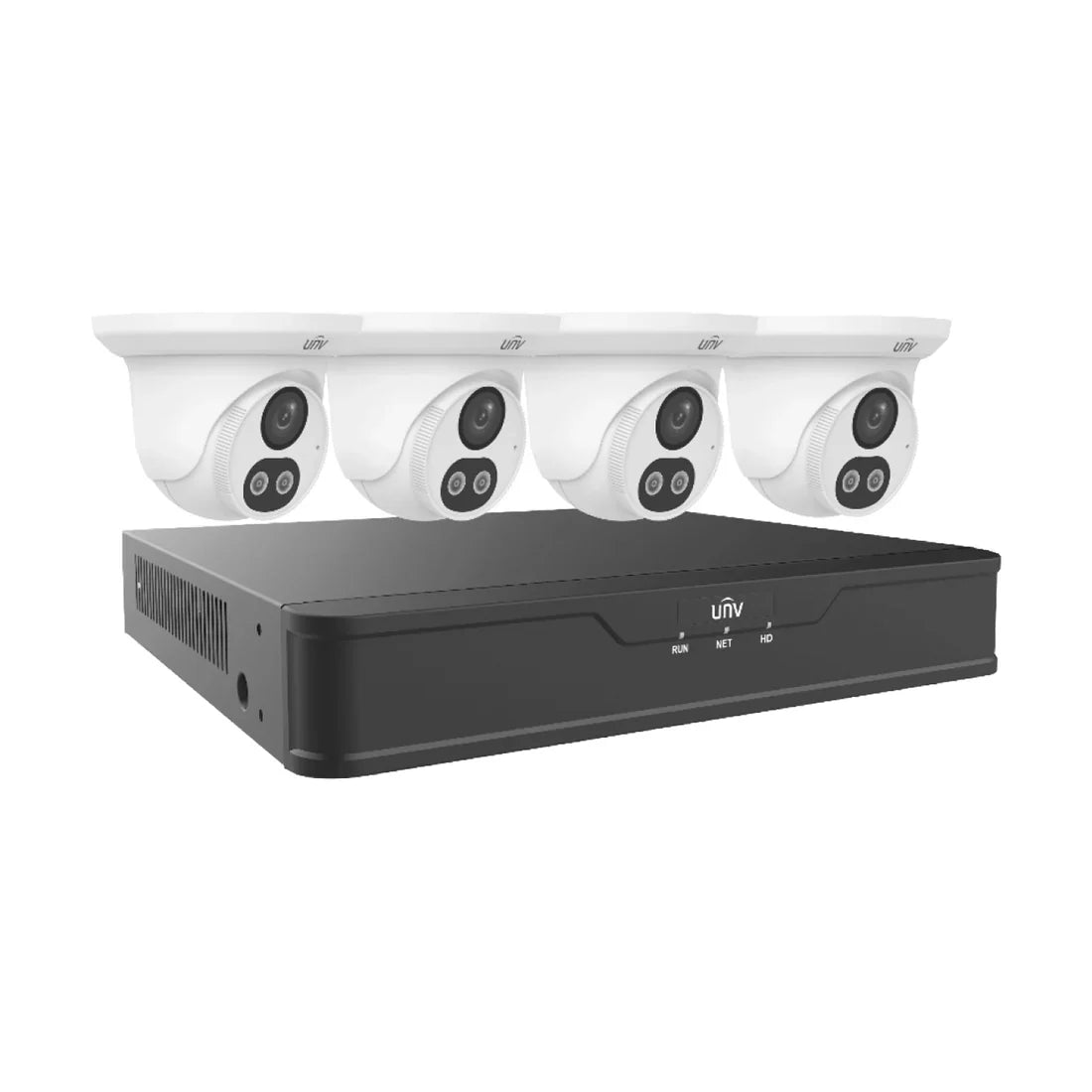 UNV 4 x 4MP 24/7 Color Turret IP Security Camera + 4-Channel 4K NVR PoE Video Surveillance Kit with 1TB Hard Drive