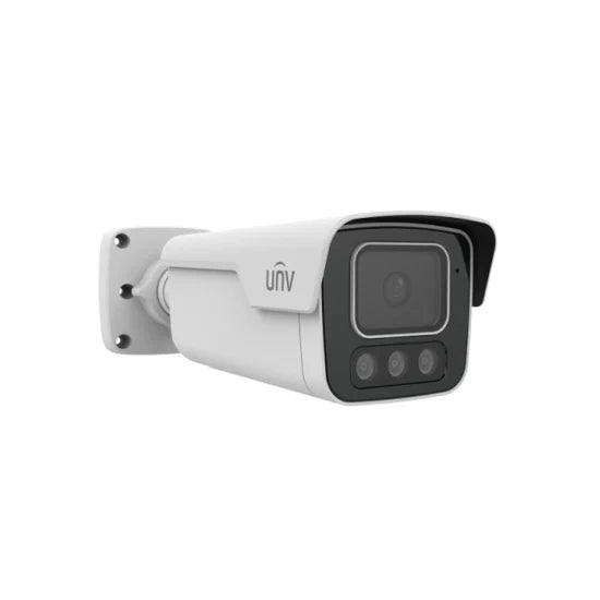 UNV Tri-Guard 2.0 8MP 4K UltraHD Red/Blue Active Deterrence Lights, White Light, and IR LED Bullet IP Security Camera with a 2.8mm Lens and Two-Way Audio