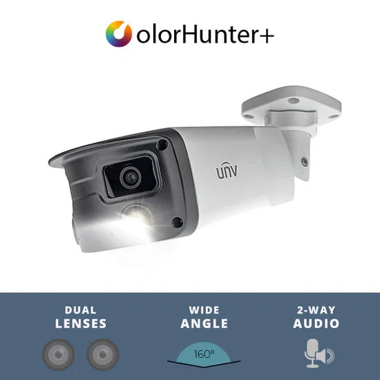 UNV 8MP 4K UltraHD NDAA-Compliant Weatherproof Bullet IP Security Camera with 2.8mm Fixed Lens and a Built-In Microphone