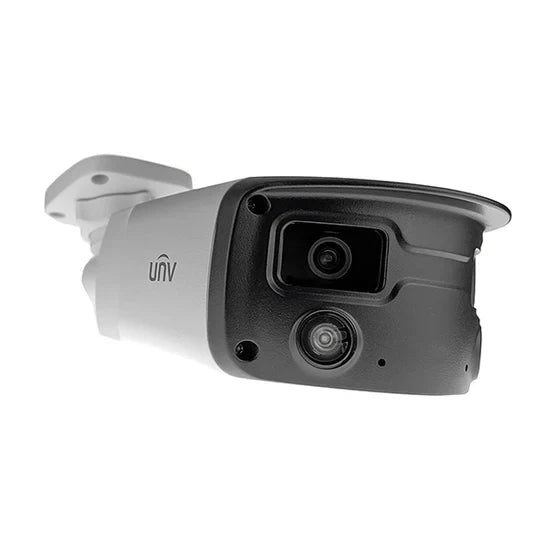 UNV 8MP 4K UltraHD NDAA-Compliant Weatherproof Bullet IP Security Camera with 2.8mm Fixed Lens and a Built-In Microphone