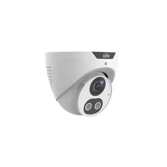UNV 4MP Tri-Guard NDAA-Compliant Weatherproof Turret IP Security Camera 2.8mm Fixed Lens with Deep Learning AI, Active Deterrence, and 24/7 Color Illumination